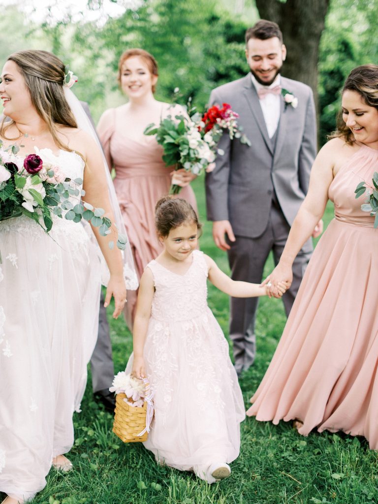 bridesmaids, groomsmen, and flower girl at Greencloft Club wedding in charlottesville VA