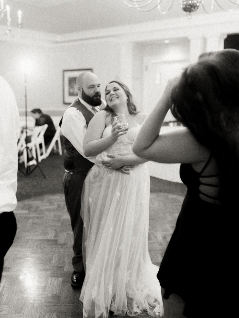 bride and groom in Charlottesville VA wedding venue dancing at reception